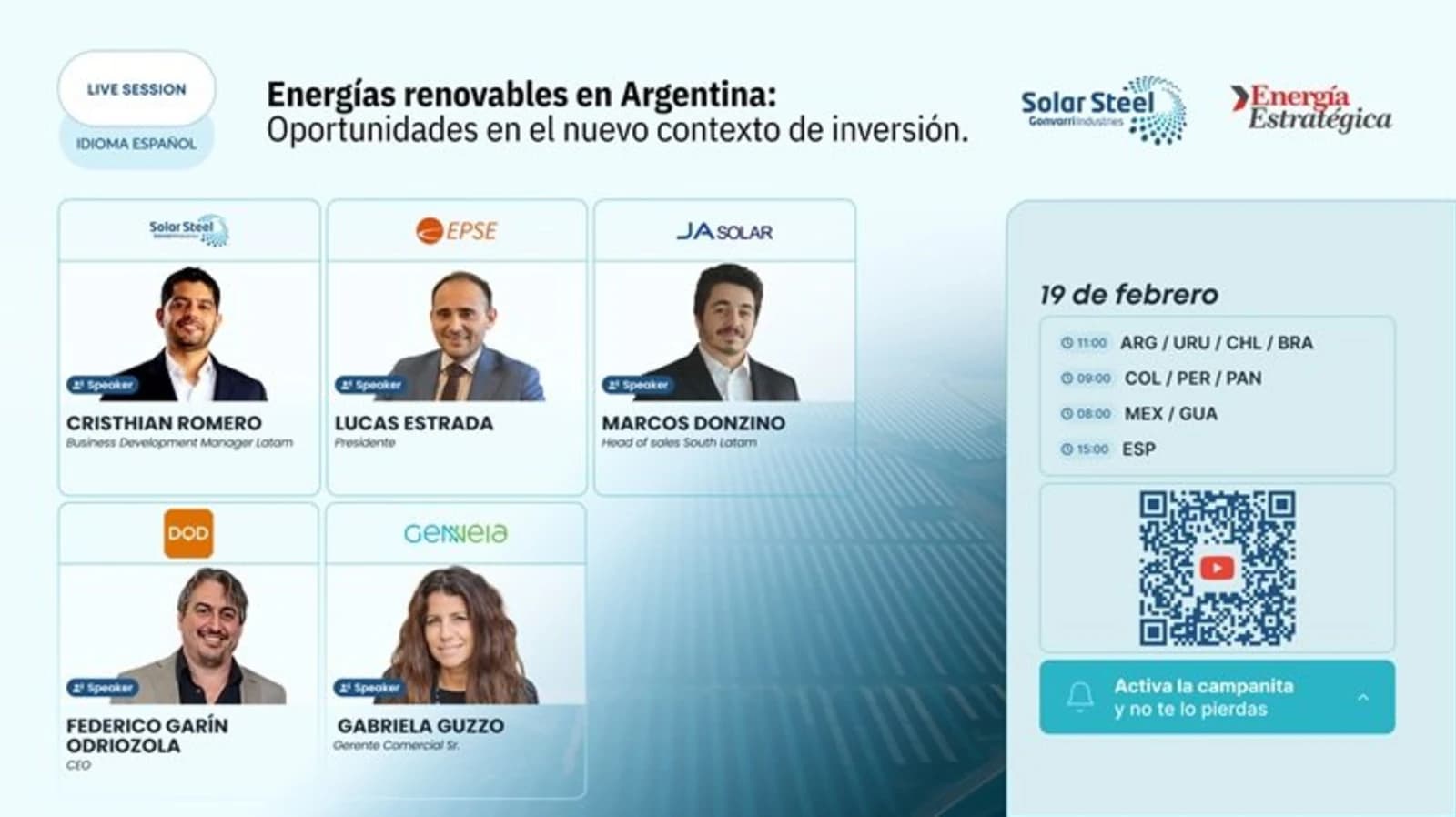It's today! Watch the free live stream that will discuss the opportunities of the new renewable energy investment landscape in Argentina.