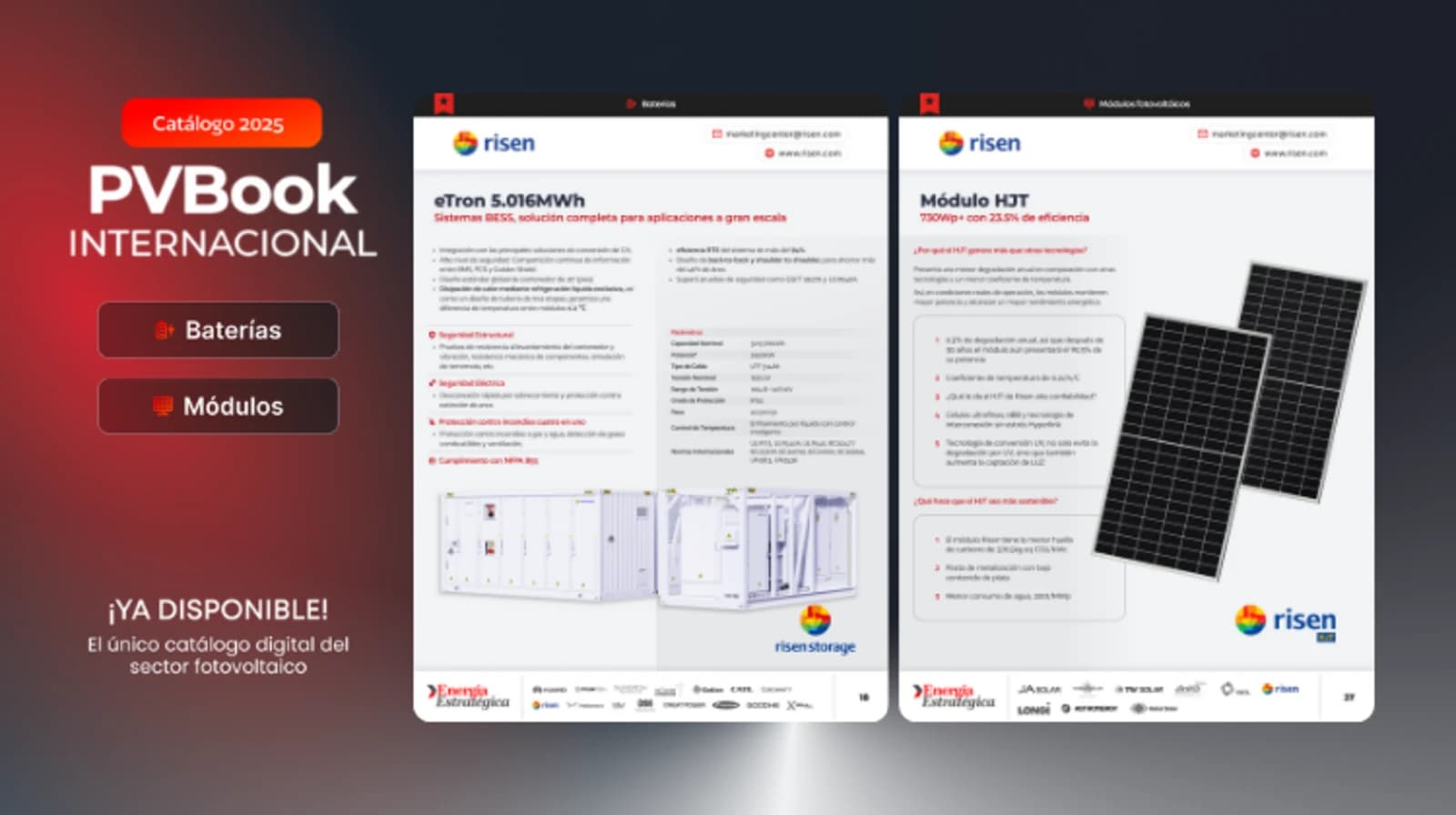 A Risen apresenta seu sistema solar-BESS na PVBook: 5 MWh, mais de 730 Wp e pegada de carbono recorde.