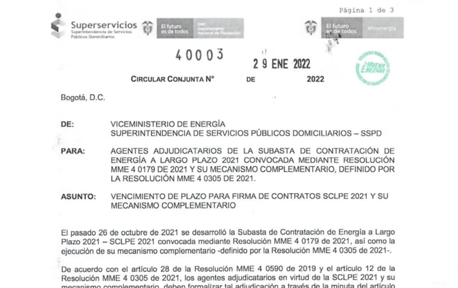 Marketers who refuse to sign contracts awarded in the renewable energy auction are notified