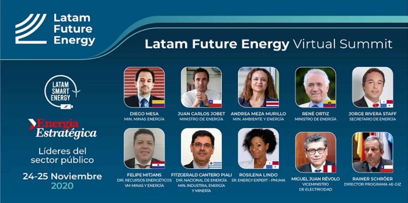 Los ministros de energía de Chile, Colombia, Ecuador, Costa Rica y Panamá serán ponentes de Latam Future Energy
