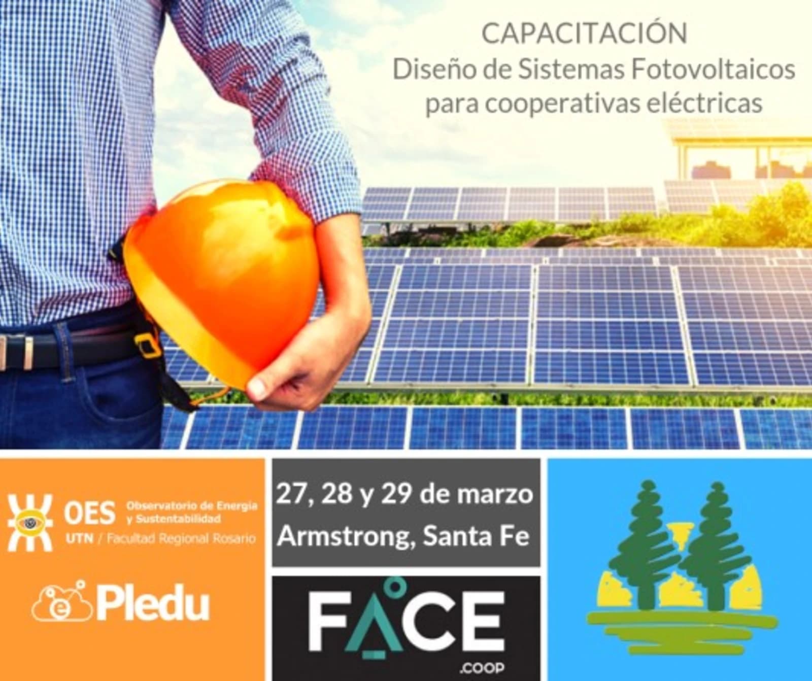 Treinamento em energia solar fotovoltaica oferecido a cooperativas de energia elétrica.